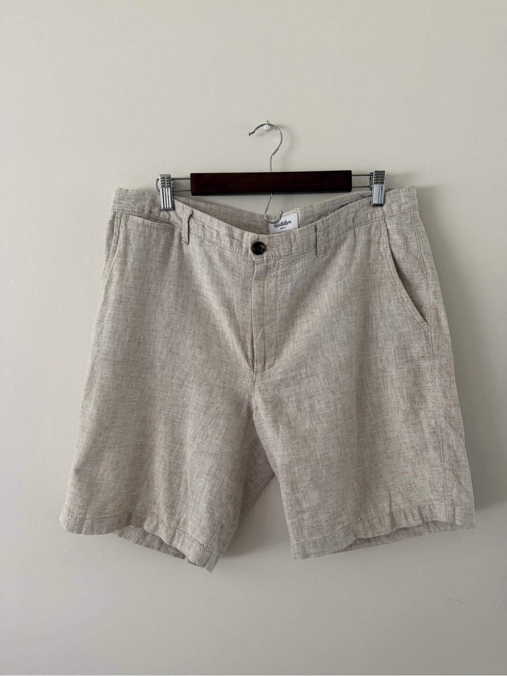 Goodfellow Linen Blend Tan Neutral Minimalist Flat Front 5” Casual Shorts 34